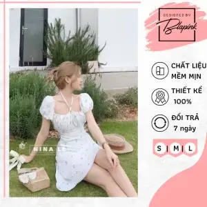 Váy Hoa Nhí Cổ Yếm Hở Lưng Chất Lụa Siêu Đẹp - JUHEE DRESS T235