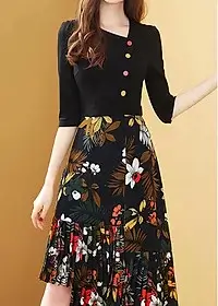 ĐẦM THUN ĐÍNH NÚT CHÂN VÁY HOA - HN1242