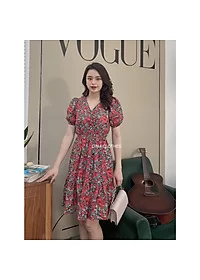 Alternative view of Váy hoa đỏ Vintage V chun eo DN504