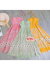 Đầm Maxi Đi Biển, Váy 2 Dây Hoa Cúc Hở Lưng Có Mút Ngực LH78 - Image 3