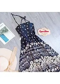Đầm Maxi Đi Biển, Váy 2 Dây Hoa Cúc Hở Lưng Có Mút Ngực LH78