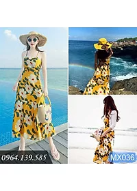 váy 2 dây maxi nữ, đầm 2 dây hoa vàng đan lưng sexy xinh xắn - Image 3