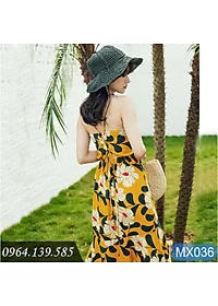 váy 2 dây maxi nữ, đầm 2 dây hoa vàng đan lưng sexy xinh xắn - Image 5