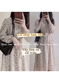 Alternative view of VÁY HOA NHÍ DÀI TAY CÓ DÂY THẮT EO HOẠ TIẾT HOA CỎ