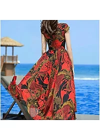 Váy Xòe Nữ Đi Biển, Đầm Maxi Dáng Dài Xòe Cổ Tròn Họa Tiết Thanh Lịch 2 Lớp Chất Voan Lụa Cao Cấp - Image 5