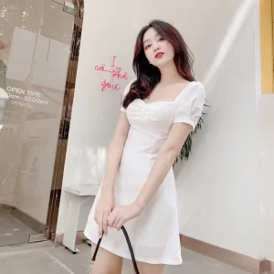 [JAMELA] Đầm cổ vuông nhún ngực dáng ngắn thiết kế cao cấp JAMEVN40K giảm 40K-2