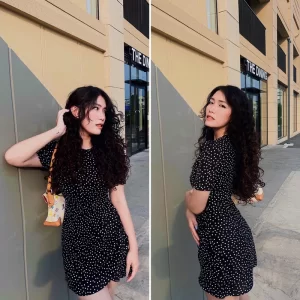 Đầm chấm bi ôm A, vạt giao tay bồng nhẹ- Dottie dress-4