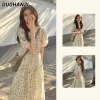 DUOHANZI Đầm Hoa Tay Phồng Dáng Dài Ôm Eo Kiểu Pháp Thời Trang Mùa Hè Cho Nữ-1