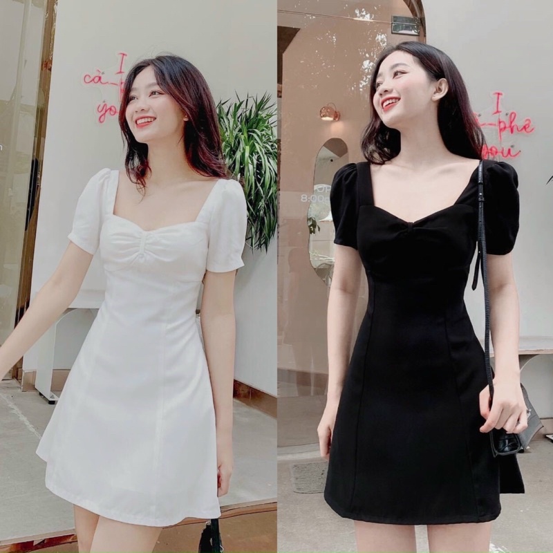 [JAMELA] Đầm cổ vuông nhún ngực dáng ngắn thiết kế cao cấp JAMEVN40K giảm 40K-1