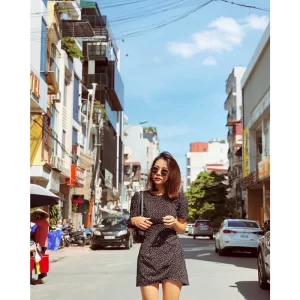 Đầm chấm bi ôm A, vạt giao tay bồng nhẹ- Dottie dress-1