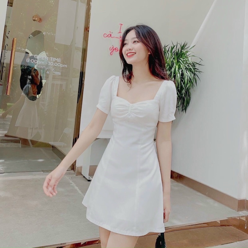 [JAMELA] Đầm cổ vuông nhún ngực dáng ngắn thiết kế cao cấp JAMEVN40K giảm 40K-5