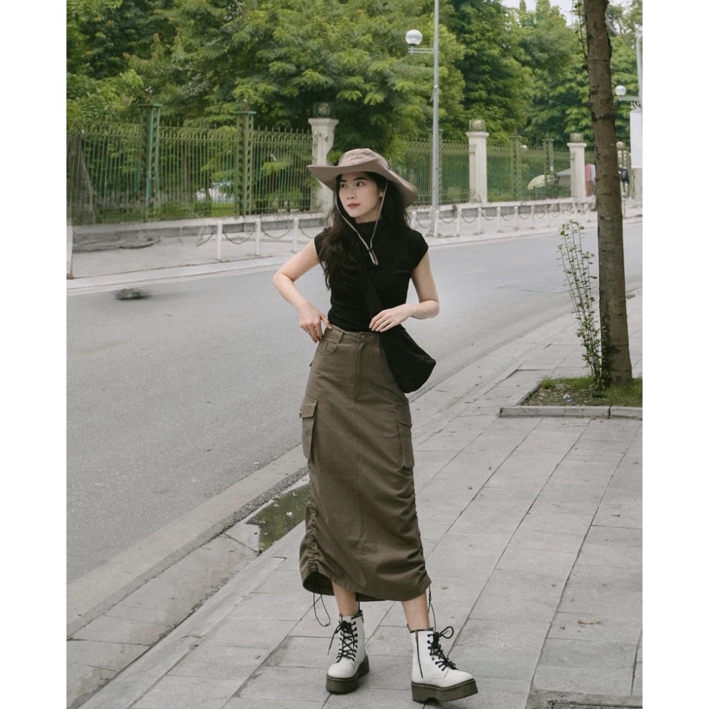 [Mã INBAU25 giảm 25K đơn 149K] Chân váy Kaki rút dây 2 sườn, túi hộp hottrend siêu hách dáng - phong cách trẻ trung-6