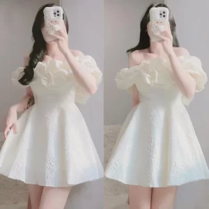 Đầm hoa xốp trễ vai bồng bềnh dễ thương, váy dự tiệc tiểu thư xinh xắn-4