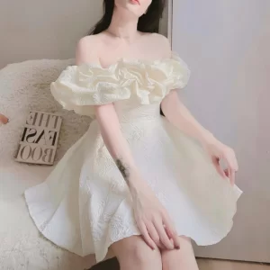 Đầm hoa xốp trễ vai bồng bềnh dễ thương, váy dự tiệc tiểu thư xinh xắn-7