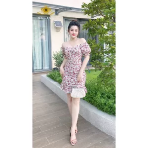 Váy Hoa Nhí Tay Bồng Đuôi Cá Molina Thiết Kế dáng ôm Nhún Eo Tôn Dáng Chất Liệu Cao Cấp-5