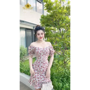 Váy Hoa Nhí Tay Bồng Đuôi Cá Molina Thiết Kế dáng ôm Nhún Eo Tôn Dáng Chất Liệu Cao Cấp-6