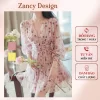 Đầm voan hoa cổ tim tay dài dáng ngắn phối cúc, váy nữ đi biển đi tiệc dáng xòe Zancy DHTIM004-1
