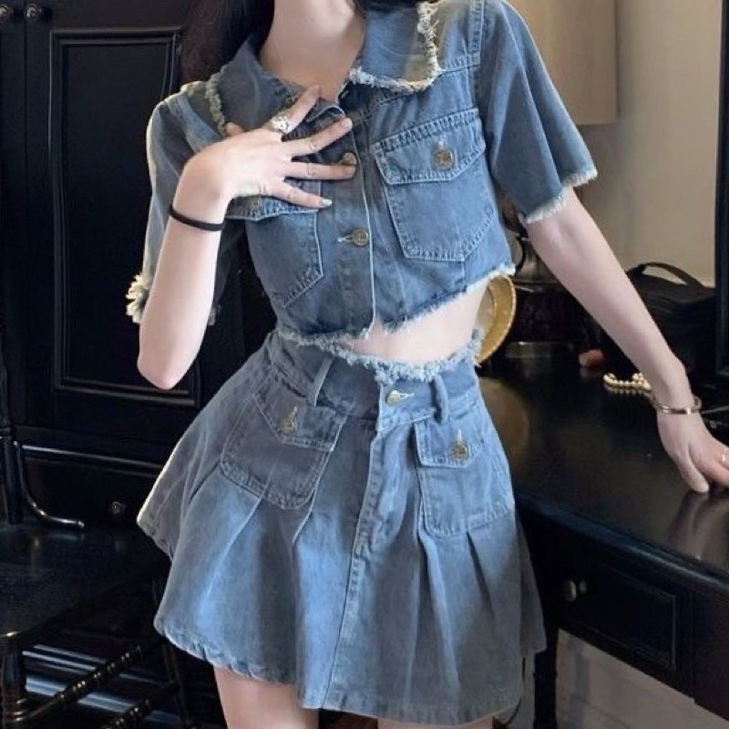 Set jeans áo kiểu kèm chân váy uzzlang hàng siêu đẹp; nhiều mẫu [ Ship hoả tốc -  Kèm ảnh thật 100% ]-1