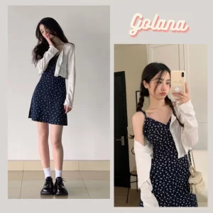 Váy Hai Dây Hoa dáng Ngắn Kèm Áo Khoác, Đầm 2 dây đi biển Kèm Cardigan ( Có Bigsize)-3