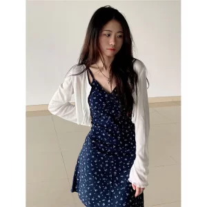 Váy Hai Dây Hoa dáng Ngắn Kèm Áo Khoác, Đầm 2 dây đi biển Kèm Cardigan ( Có Bigsize)-5