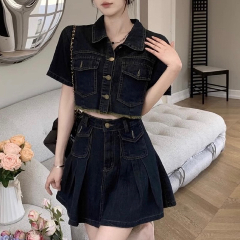 Set jeans áo kiểu kèm chân váy uzzlang hàng siêu đẹp; nhiều mẫu [ Ship hoả tốc -  Kèm ảnh thật 100% ]-2