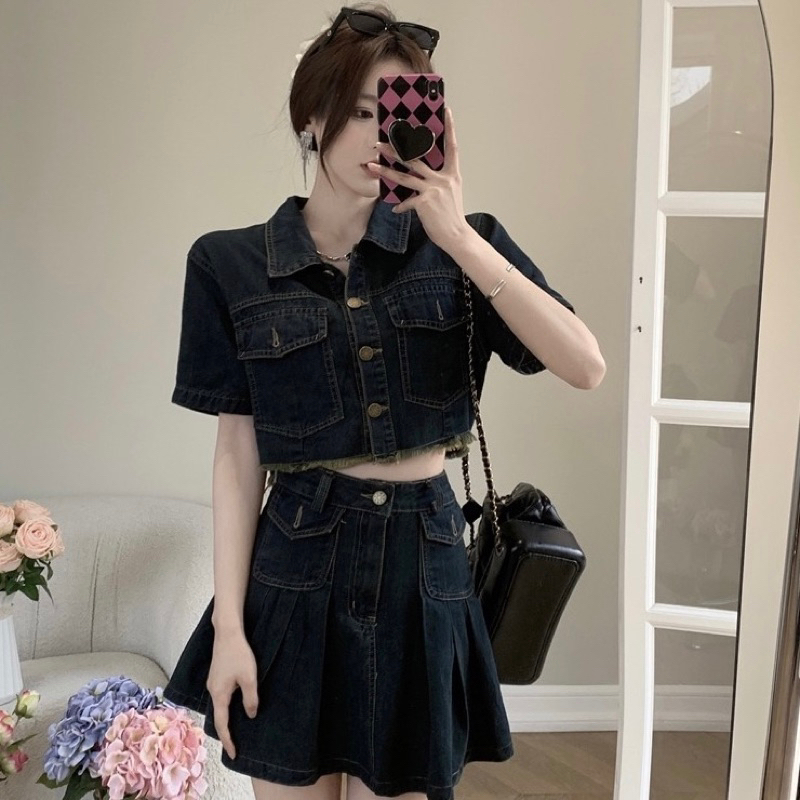 Set jeans áo kiểu kèm chân váy uzzlang hàng siêu đẹp; nhiều mẫu [ Ship hoả tốc -  Kèm ảnh thật 100% ]-3