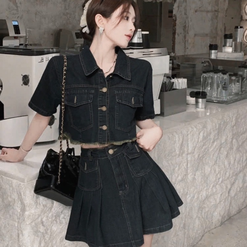 Set jeans áo kiểu kèm chân váy uzzlang hàng siêu đẹp; nhiều mẫu [ Ship hoả tốc -  Kèm ảnh thật 100% ]-4