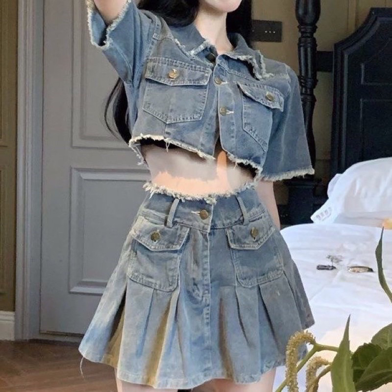 Set jeans áo kiểu kèm chân váy uzzlang hàng siêu đẹp; nhiều mẫu [ Ship hoả tốc -  Kèm ảnh thật 100% ]-5