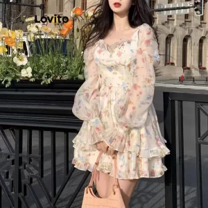 Lovito Váy hai lớp trơn đơn giản cho nữ LNE27260 (Màu trắng ngà)-1