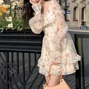 Lovito Váy hai lớp trơn đơn giản cho nữ LNE27260 (Màu trắng ngà)-3