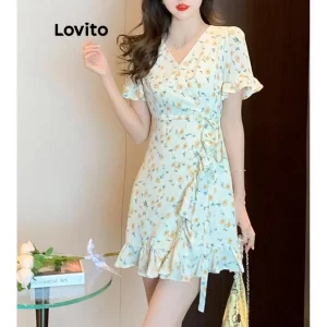 Lovito Đầm cổ xếp nếp hoa Ditsy thường ngày cho nữ LNE43278-5