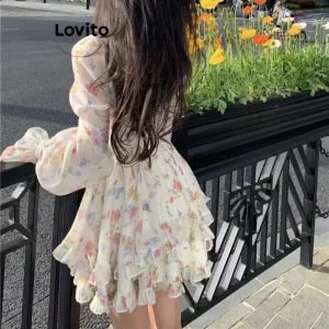 Lovito Váy hai lớp trơn đơn giản cho nữ LNE27260 (Màu trắng ngà)-4