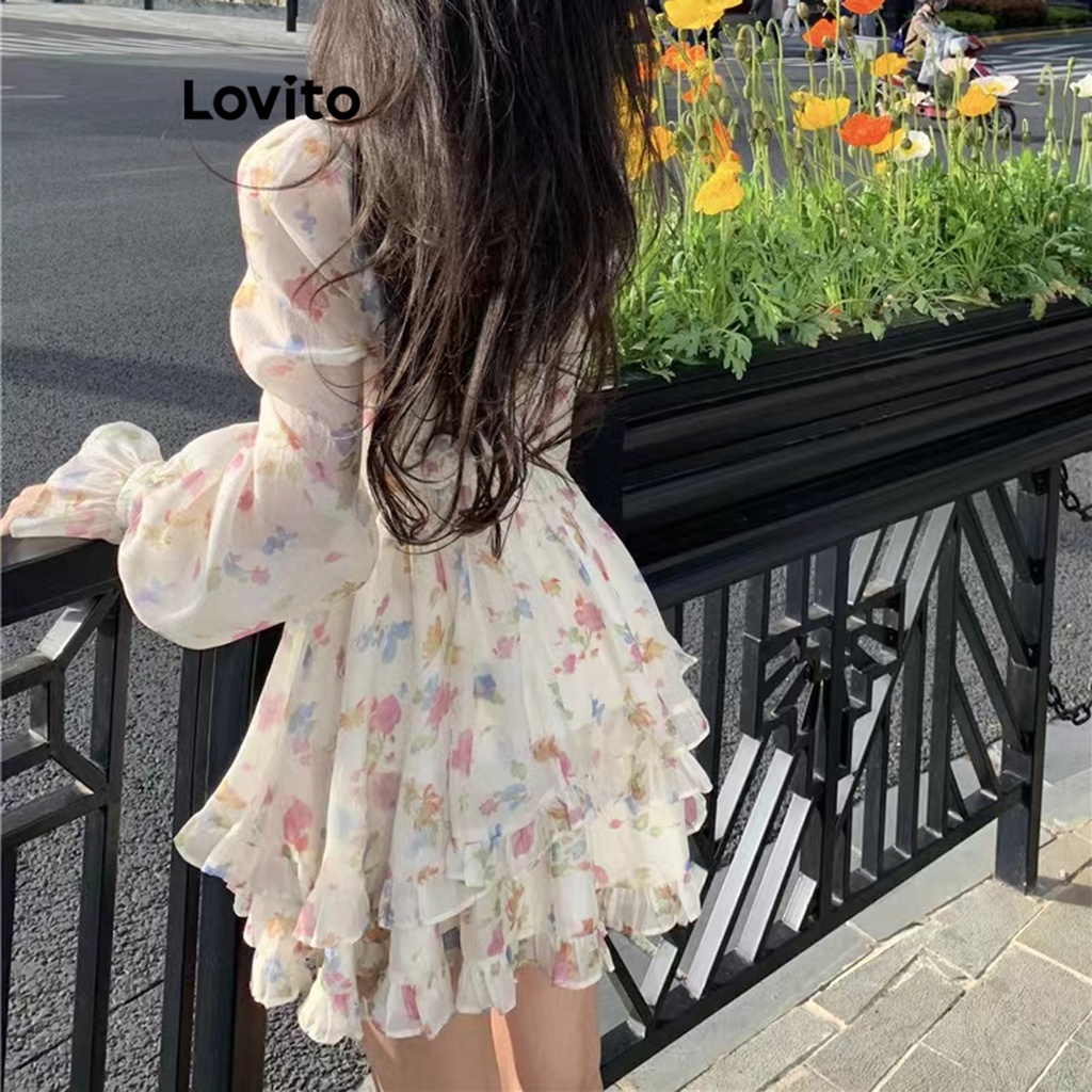 Lovito Váy hai lớp trơn đơn giản cho nữ LNE27260 (Màu trắng ngà)-4