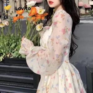 Lovito Váy hai lớp trơn đơn giản cho nữ LNE27260 (Màu trắng ngà)-5