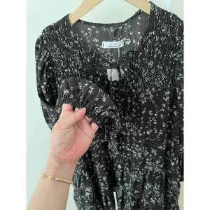 [NEW]ĐẦM HOA NHÍ BABYDOLL ĐEN DÀI TAY NHÚN LI VAI style Ulzzang-3