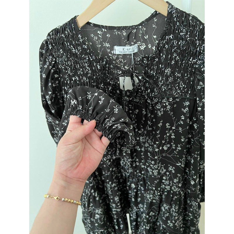 [NEW]ĐẦM HOA NHÍ BABYDOLL ĐEN DÀI TAY NHÚN LI VAI style Ulzzang-3