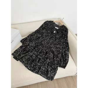 [NEW]ĐẦM HOA NHÍ BABYDOLL ĐEN DÀI TAY NHÚN LI VAI style Ulzzang-5