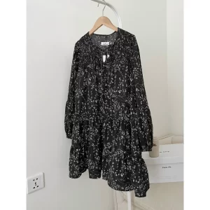 [NEW]ĐẦM HOA NHÍ BABYDOLL ĐEN DÀI TAY NHÚN LI VAI style Ulzzang-6